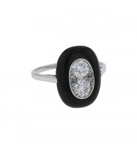 Onyx, diamonds and platinum ring
