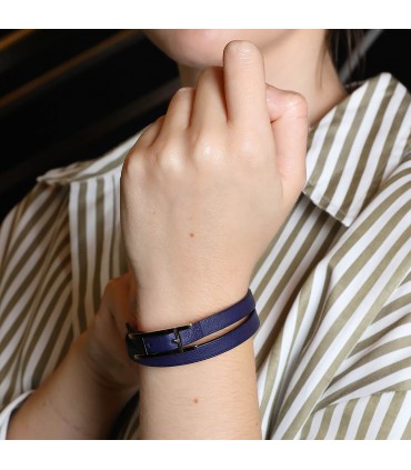 Hermès Behapi stainless steel and leather bracelet