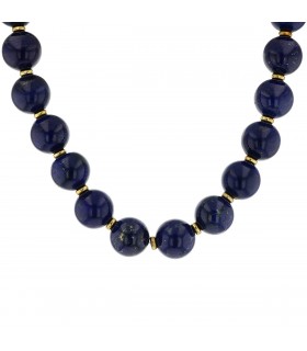 Collier or, perles de lapis lazuli