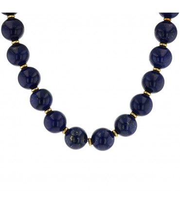 Collier or, perles de lapis lazuli