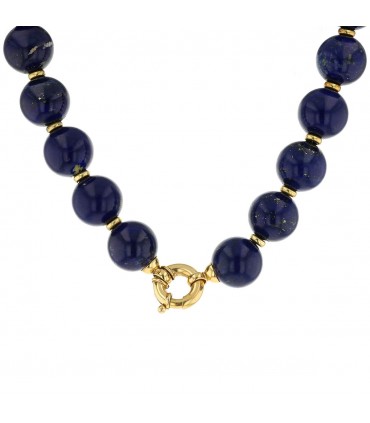 Collier or, perles de lapis lazuli