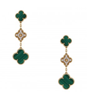 Van Cleef & Arpels Alhambra malachite, diamonds and gold earrings