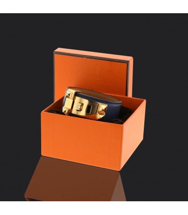 Hermès Collier de Chien plated metal and leather bracelet