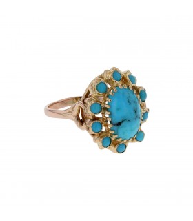 Turquoises and gold ring