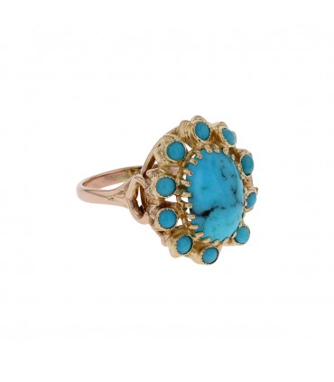 Bague or, turquoises