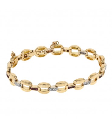 Bracelet or, diamants, rubis