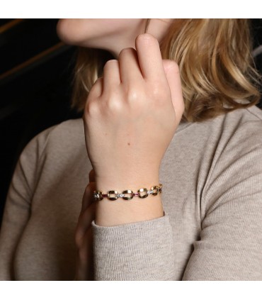 Bracelet or, diamants, rubis