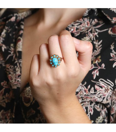 Bague or, turquoises