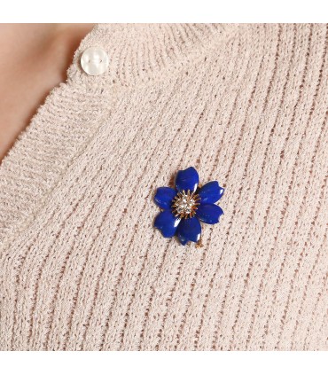 Van Cleef & Arpels Rose de Noël lapis lazuli, diamonds and 18k gold brooch necklace
