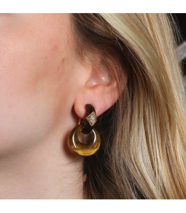 Tiger’s eye, gold and diamonds earrings
