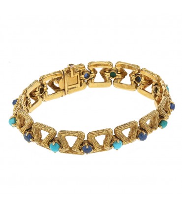 Bracelet or, turquoises, saphirs