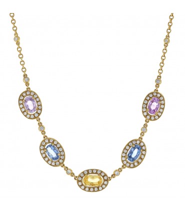 Sabbadini colored sapphires, diamonds and gold necklace