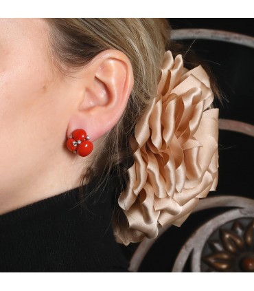 Pomellato Capri coral, diamonds and gold earrings