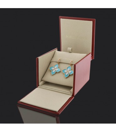 Roberto Coin Princess Flower turquoise, diamonds and gold earrings