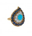 Bague or, diamants, saphirs, turquoises