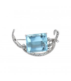 Broche or, aigue-marine, diamants