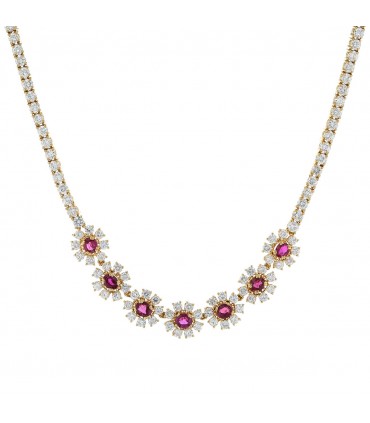 Diamonds, rubies and gold necklace