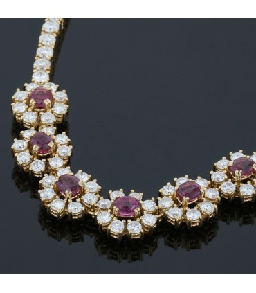Diamonds, rubies and gold necklace
