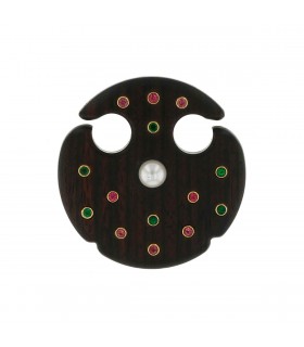 Broche bois, or, perle, pierres fines
