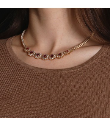 Diamonds, rubies and gold necklace