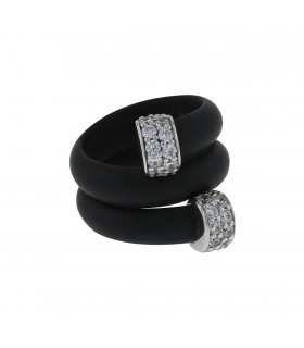 Bague argent, caoutchouc, pierres blanches