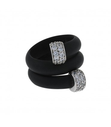 Bague argent, caoutchouc, pierres blanches