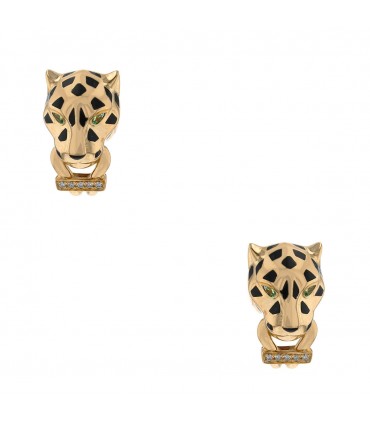 Cartier Panthère diamonds, garnets, lacquer and gold earrings