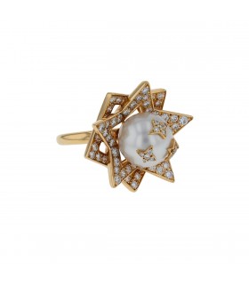 Chanel pearl, diamonds and gold ring