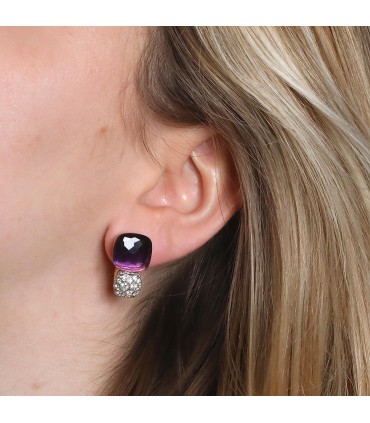 Pomellato Nudo amethyst, diamonds and two tones gold earrings