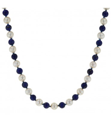 Lapis lazuli, pearls and gold necklace