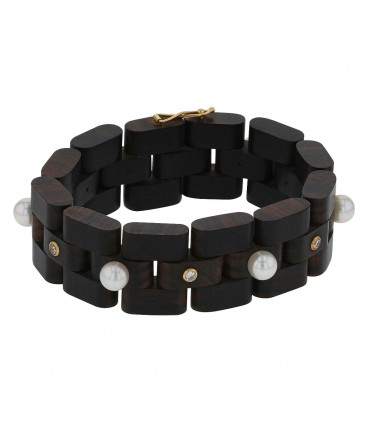 Wood, pearls, diamonds and gold bracelet