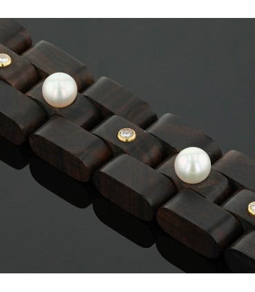 Wood, pearls, diamonds and gold bracelet