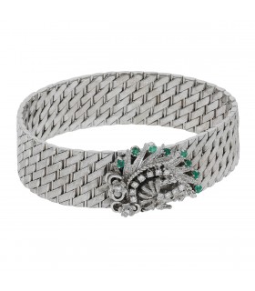 Bracelet or, diamants, émeraudes