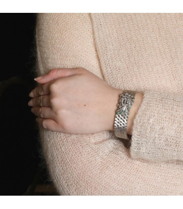 Bracelet or, diamants, émeraudes