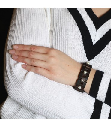 Wood, pearls, diamonds and gold bracelet