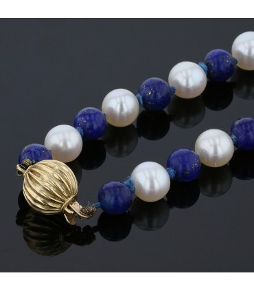 Lapis lazuli, pearls and gold necklace