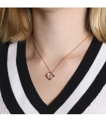 Gold, pink moonstone, rubies necklace