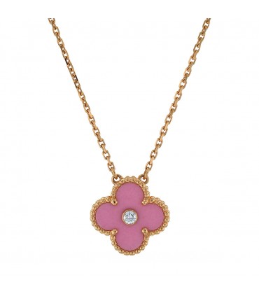 Van Cleef & Arpels Alhambra diamond, porcelain and gold necklace