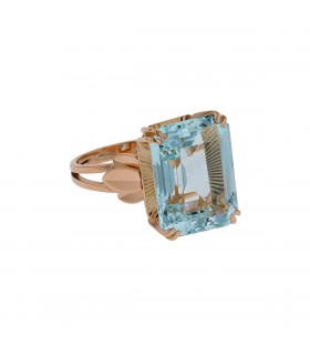 Bague or, aigue-marine