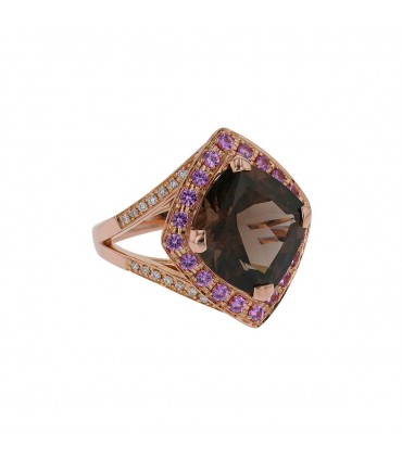 Mauboussin Fou de Toi pink sapphires, diamonds, quartz and gold ring