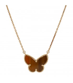 Van Cleef & Arpels Lucky Alhambra Papillon tiger's eye quartz and gold necklace