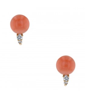 Boucles d’oreilles or, corail, diamants
