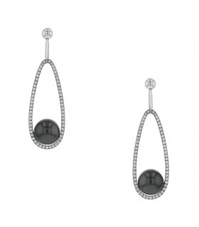 Boucles d’oreilles or, perles de culture, diamants