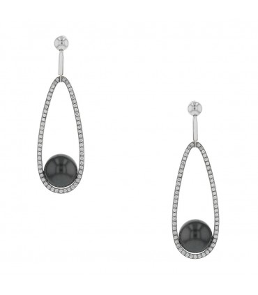Boucles d’oreilles or, perles de culture, diamants
