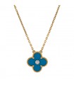 Van Cleef & Arpels Vintage Alhambra blue porcelain, diamond and gold necklace