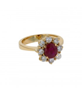 Bague or, rubis, diamants