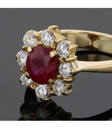 Ruby, diamonds and gold ring
