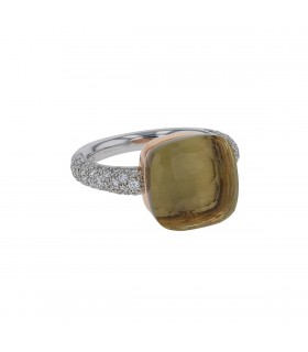 Pomellato Nudo two tones gold, diamonds and quartz ring