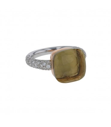 Pomellato Nudo two tones gold, diamonds and quartz ring