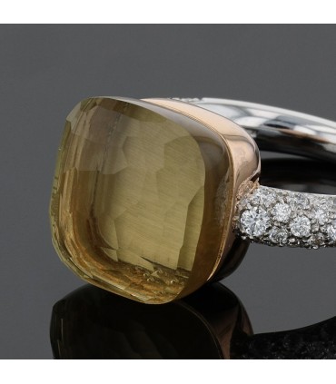 Pomellato Nudo two tones gold, diamonds and quartz ring